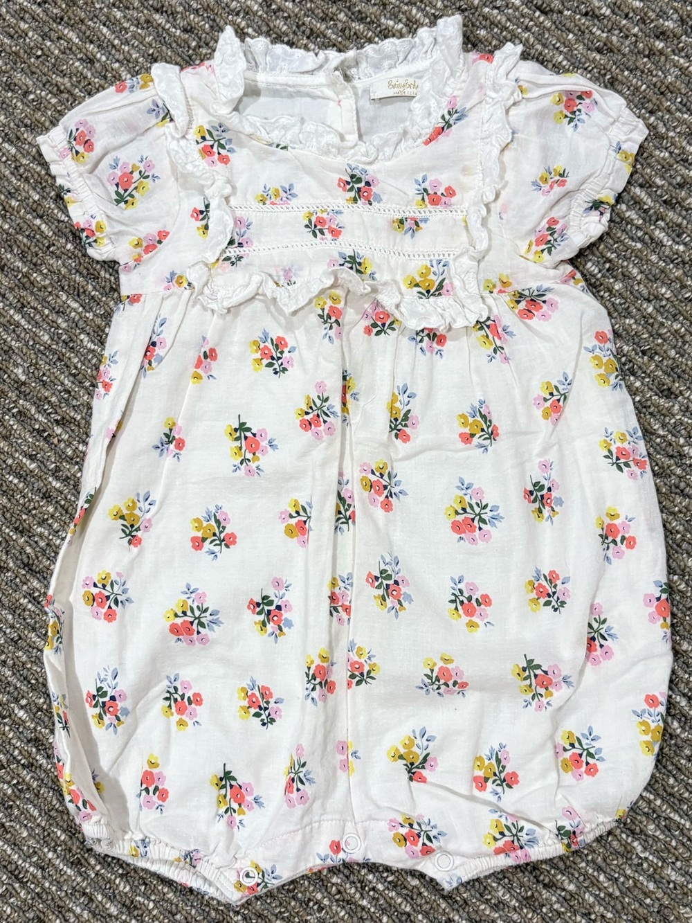 Baby Boden White Romper with Pink and Yellow Floral Print